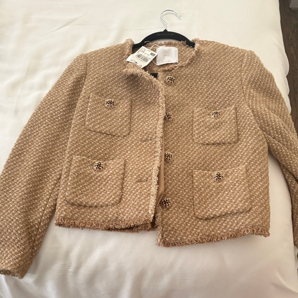 Mango Beige Textured Blazer